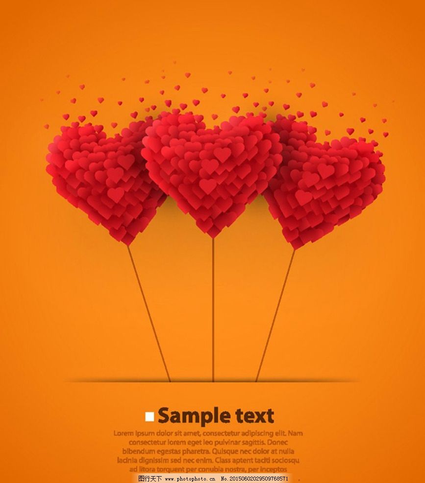 桃心红心贺卡图片,情人节广告 爱心气球 橙色背景